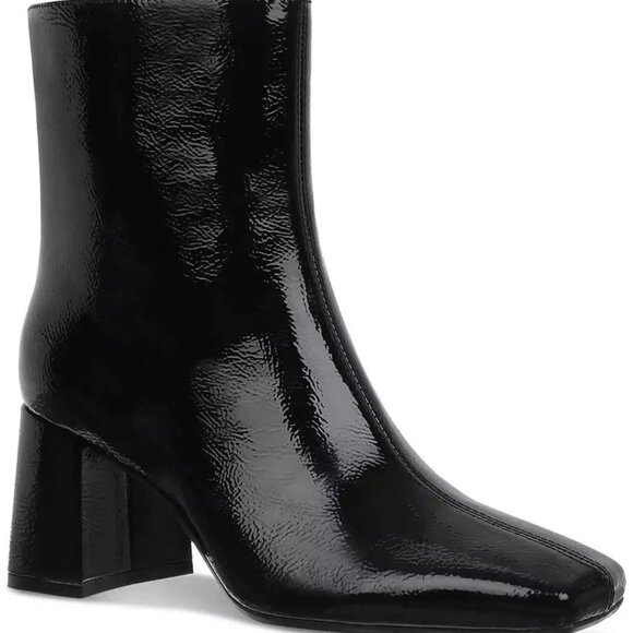 On 34th Margoe Square-Toe Booties Black Crinkle Patent Size 8.5M - F52 - Picture 2 of 6